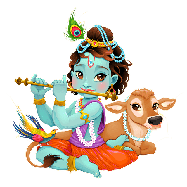 Lord Krishna with calf and bird